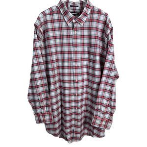 LANDS END LONG SLEEVE SHIRT Red Plaid SUPIMA NO IRON OXFORD 19-37 T TRADITIONAL‎